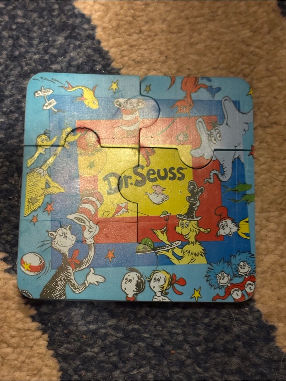 Dr. Seuss Blue Yellow Red Wooden Jigsaw Puzzle Square
